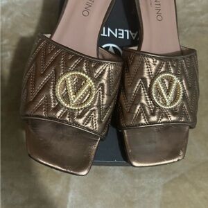 Valentino Bronze Slide Sandals